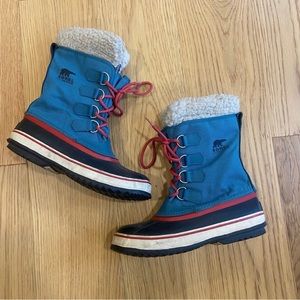 Sorel Carnival Waterproof Winter Snow Boots 8.5 Blue Black Lace Up Warm